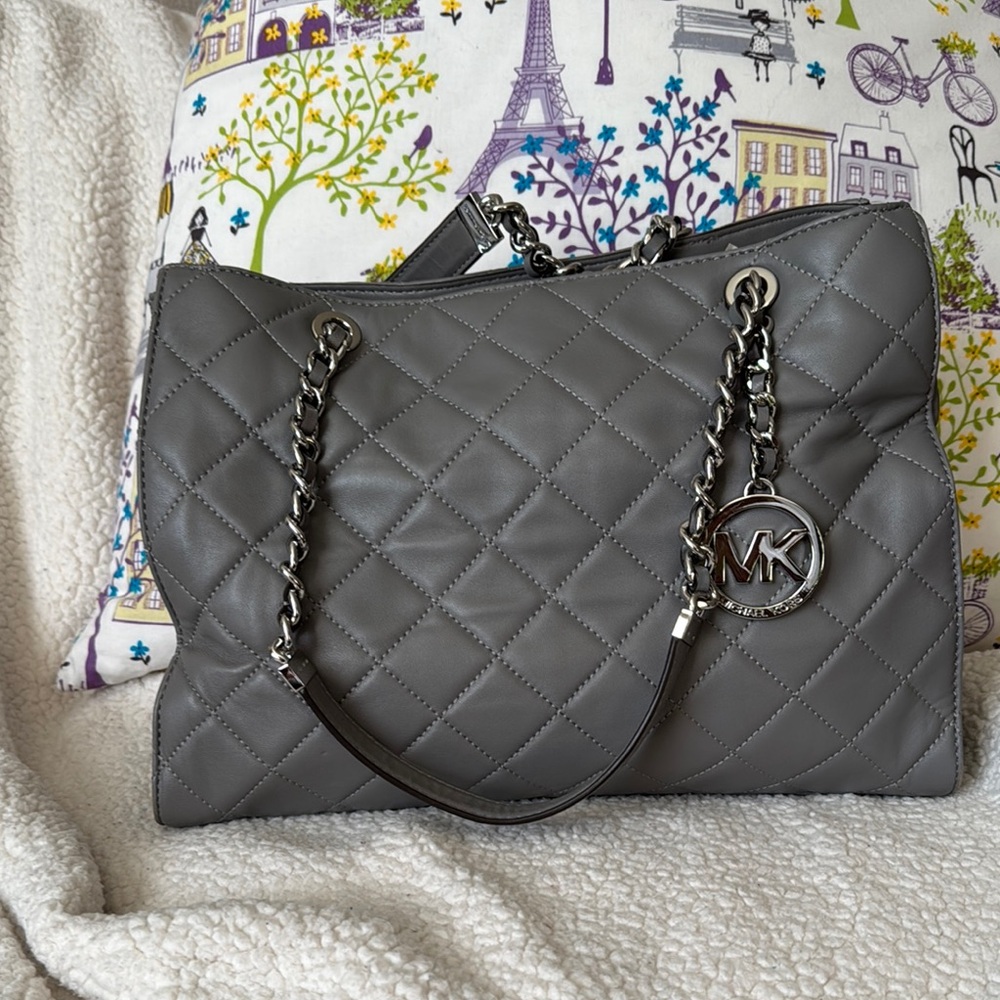 Michael Kors Gray Quilted Shoulder Bag with Chain Strap